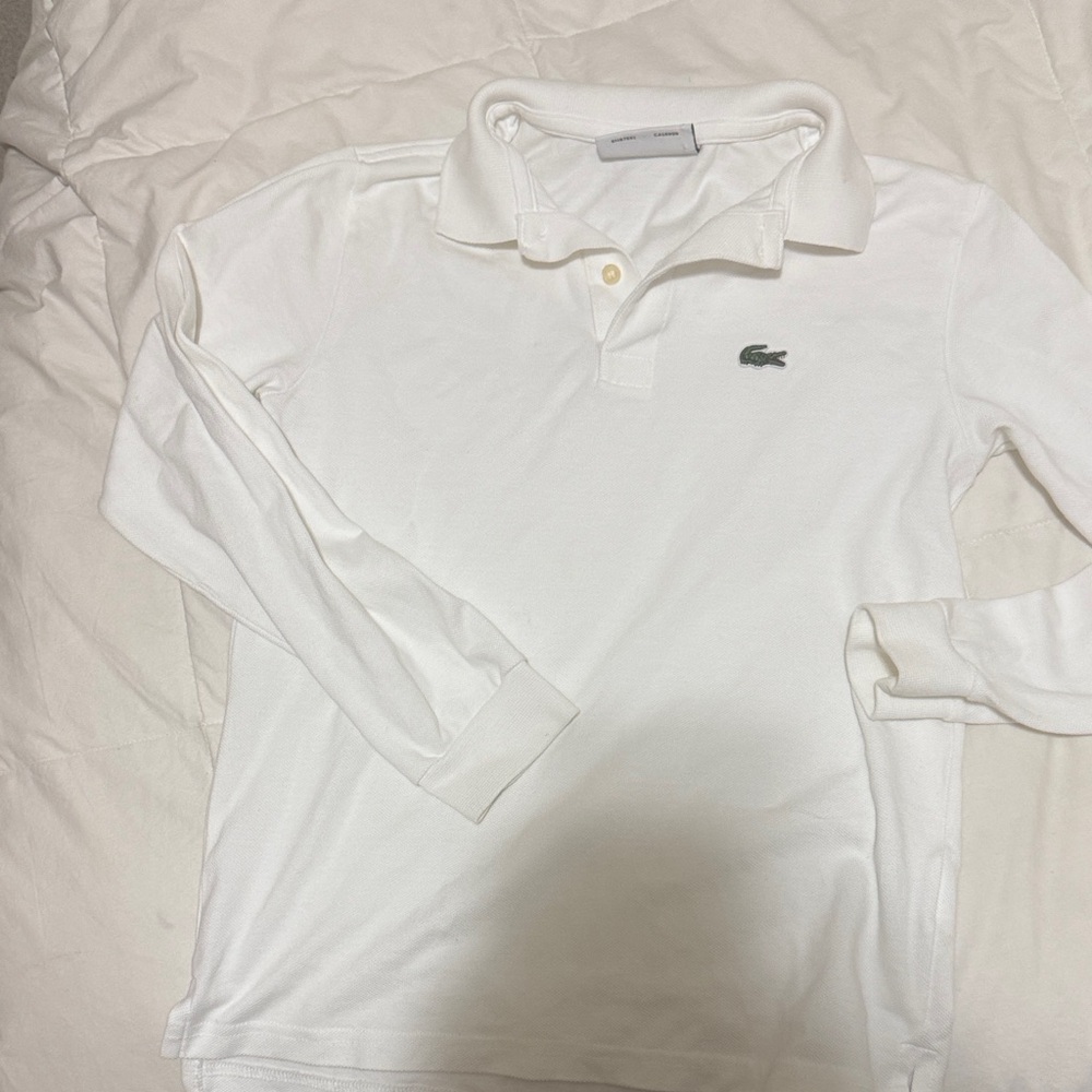 Lacoste Boys size 10  Long Sleeve White Polo like new